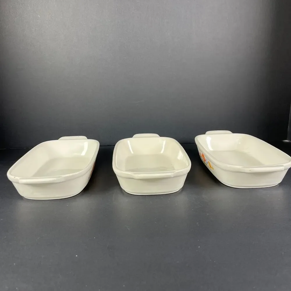1980s Northland Japan Oven Proof 3 Small Baking Dishes Floral Pattern READ